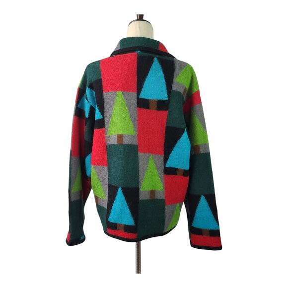 Marisa Christina Red Blue Green Tree Motif Wool Vintage Jacket Sweater Coat M - Picture 3 of 4